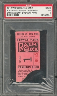 1912 World Series Game 2 Ticket Stub - Game Called for Darkness and Mathewson Goes All 11 Innings (PSA VG 3)